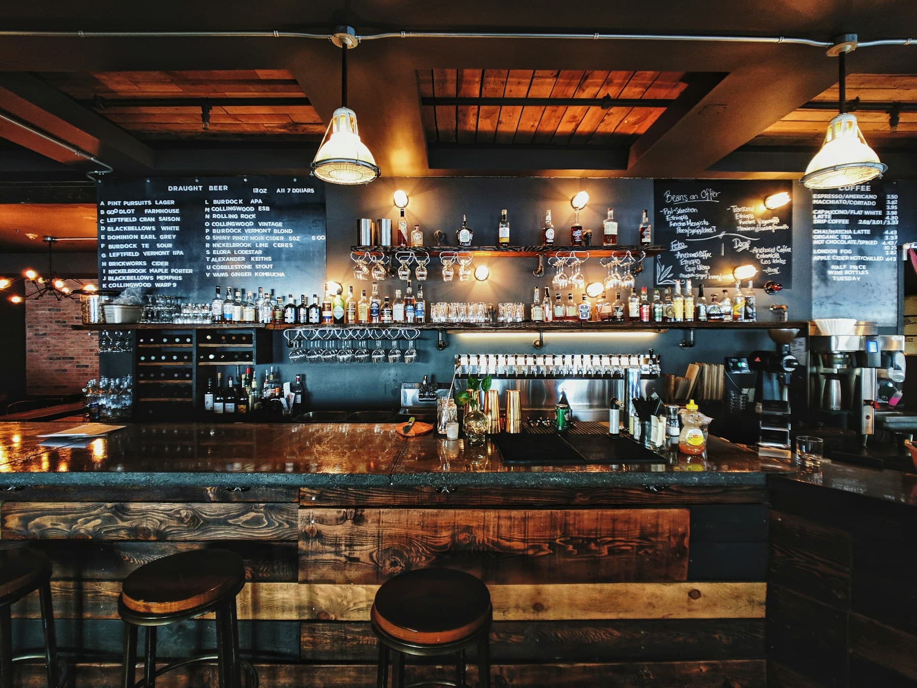 Illuminated bar counter with rare bottles