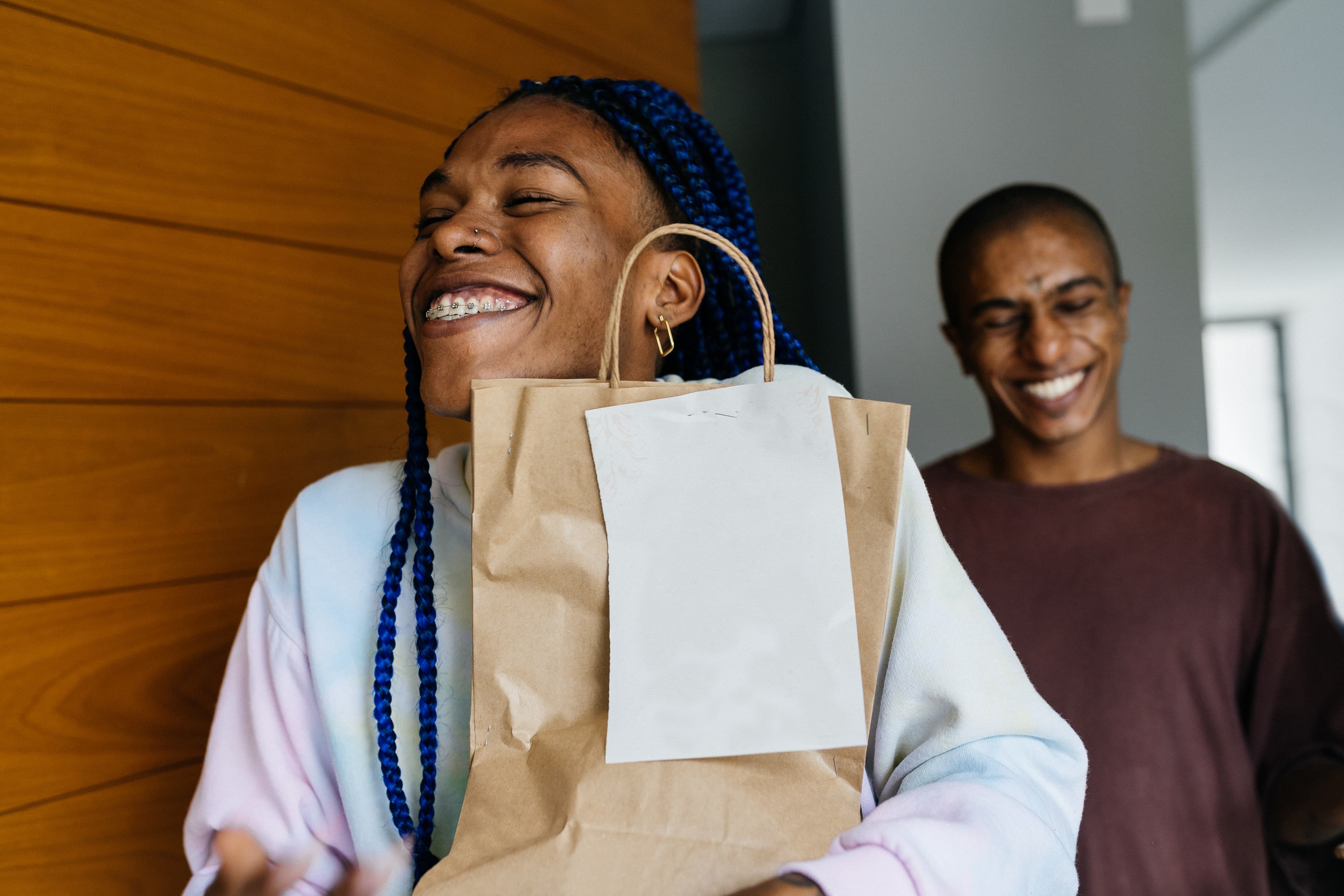 Happy food and drink delivery moment