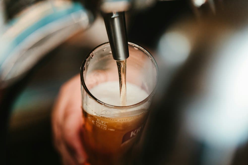 Cold draft lager beers poured fresh from the tap